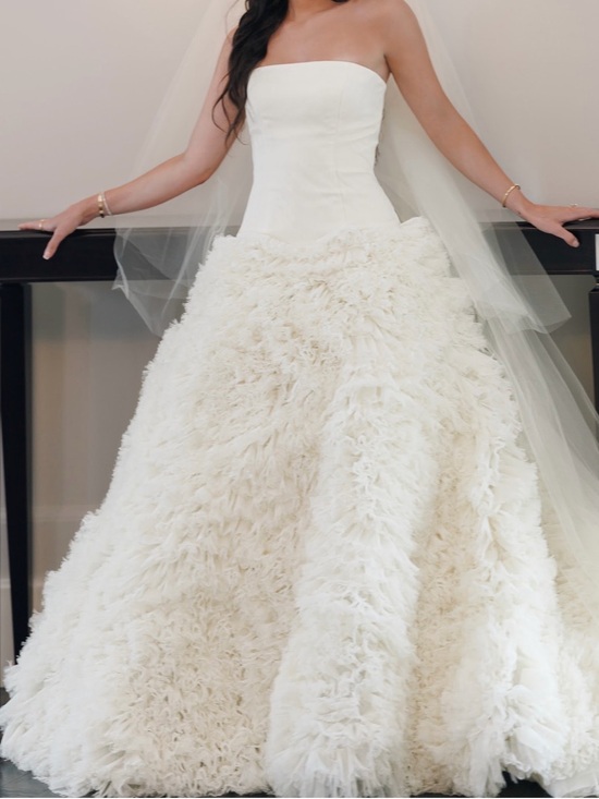 Vera Wang Dresses & Skirts - Vera Wang Ivory Strapless Ball Gown with Textured Feathered Skirt